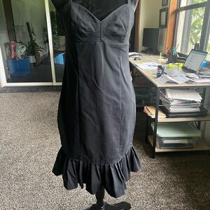 Express Elegant Black Midi Dress with Ruffle Detail